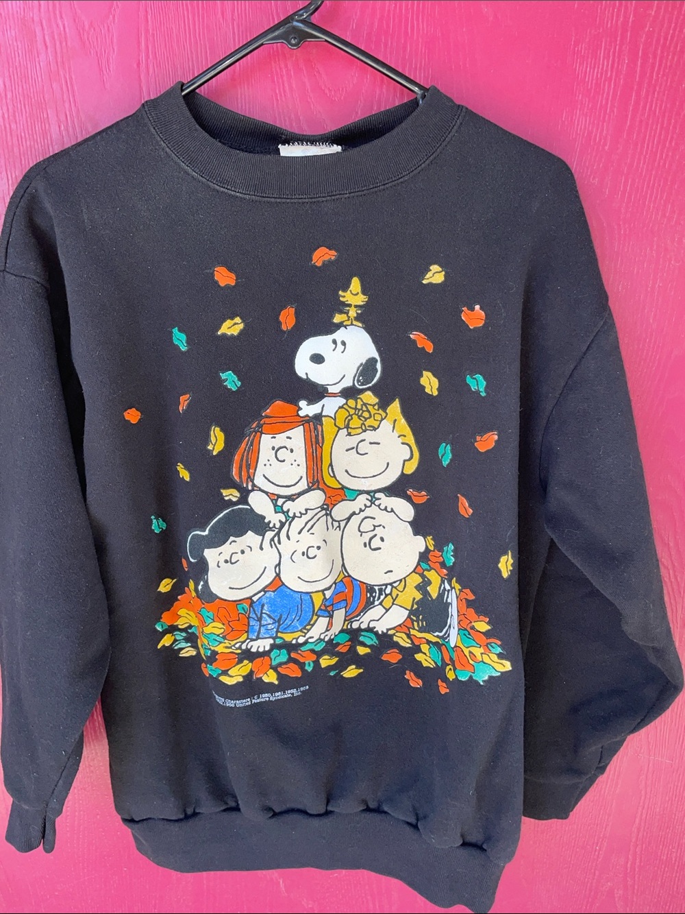 Peanuts 90’s gang vintage Black Sweatshirt with Colorful Fall Peanuts Character